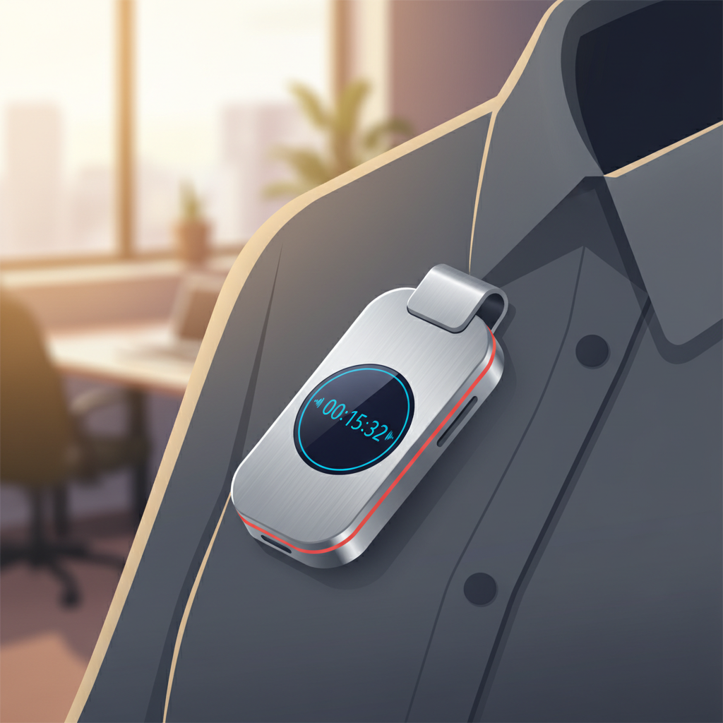 Plaud Note Pro hardware recorder clipped to a shirt during an in-person meeting