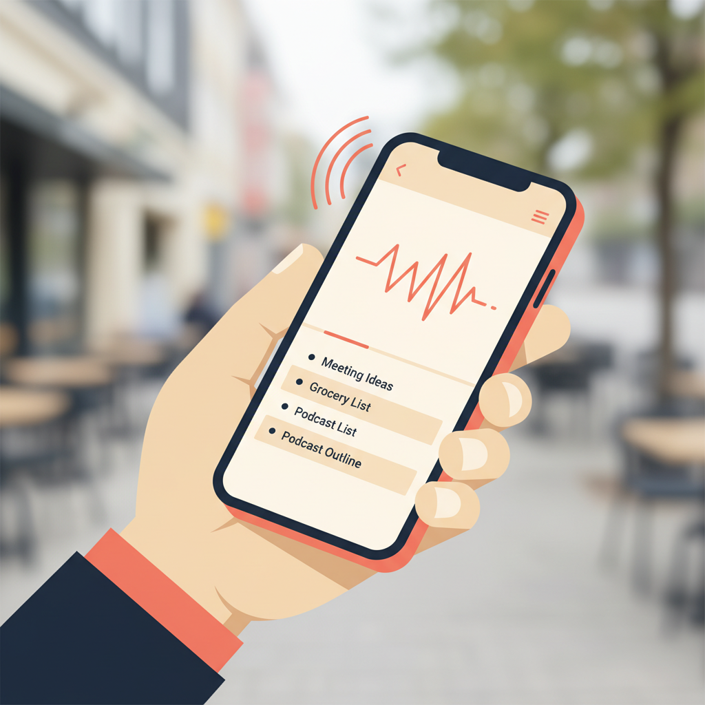 AmyNote mobile app transcribing a meeting on iPhone with local encrypted storage